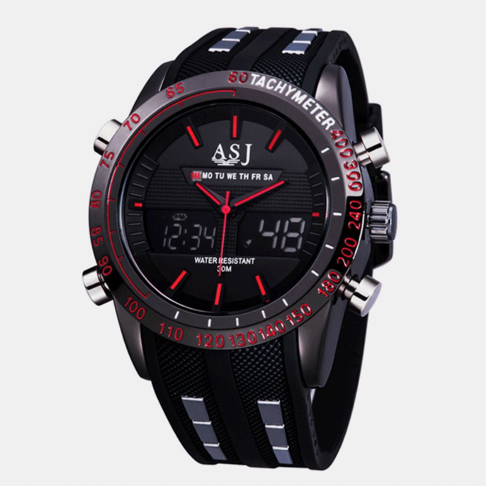 Mode Sport Mannen Horloge Pu Lederen Band 3D Wijzerplaat Ontwerp Led Display Backlight Led Display Elektronisch Quartz Horloge