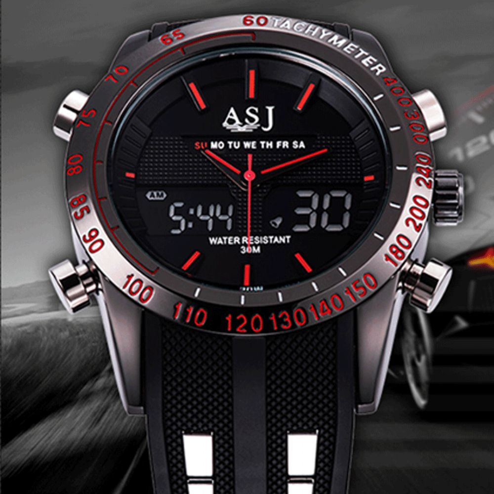 Mode Sport Mannen Horloge Pu Lederen Band 3D Wijzerplaat Ontwerp Led Display Backlight Led Display Elektronisch Quartz Horloge