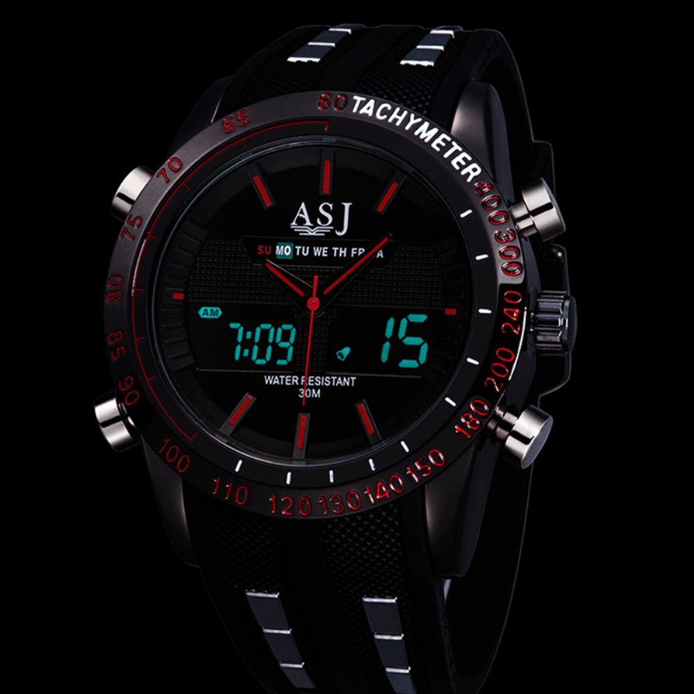 Mode Sport Mannen Horloge Pu Lederen Band 3D Wijzerplaat Ontwerp Led Display Backlight Led Display Elektronisch Quartz Horloge