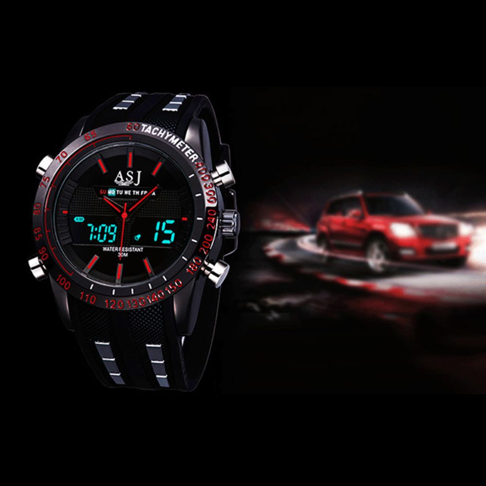 Mode Sport Mannen Horloge Pu Lederen Band 3D Wijzerplaat Ontwerp Led Display Backlight Led Display Elektronisch Quartz Horloge