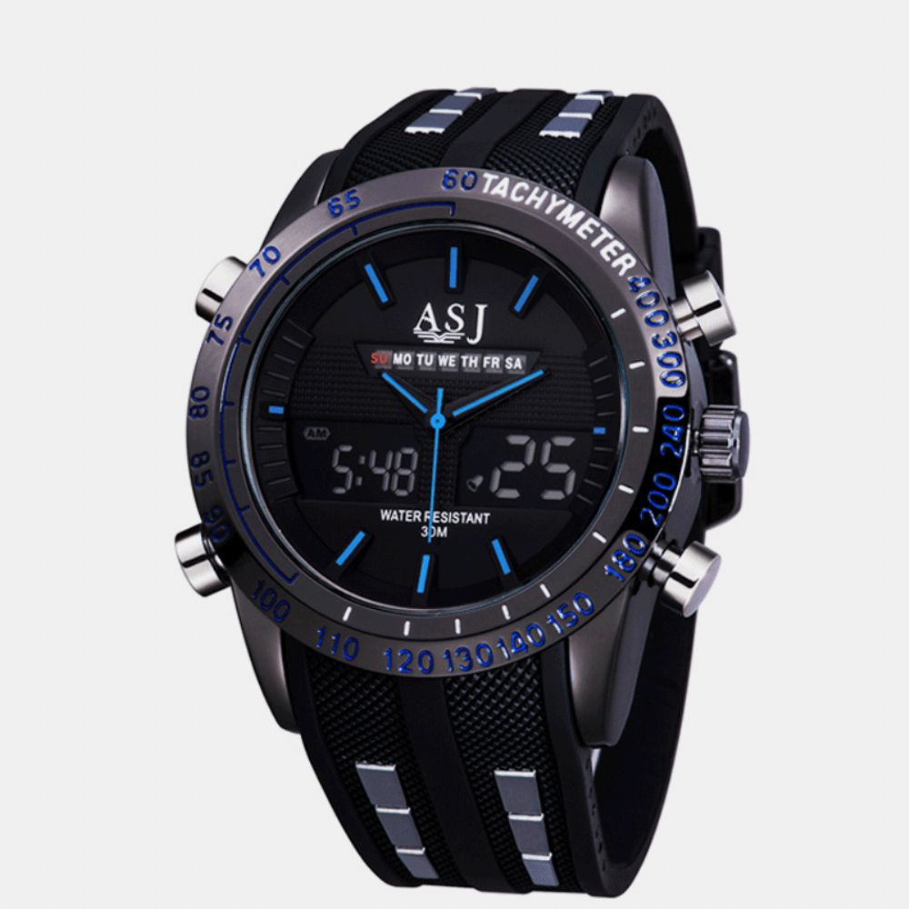 Mode Sport Mannen Horloge Pu Lederen Band 3D Wijzerplaat Ontwerp Led Display Backlight Led Display Elektronisch Quartz Horloge