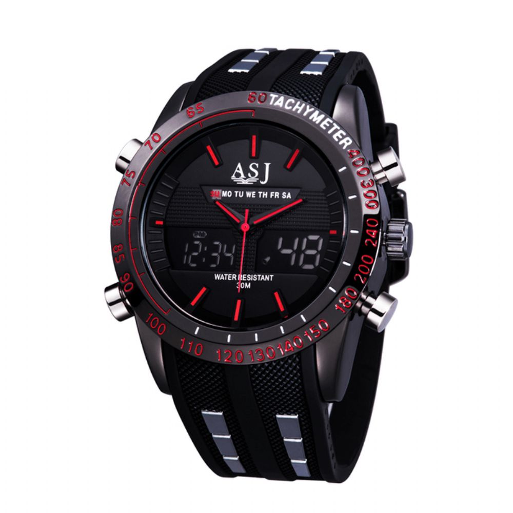 Mode Sport Mannen Horloge Pu Lederen Band 3D Wijzerplaat Ontwerp Led Display Backlight Led Display Elektronisch Quartz Horloge