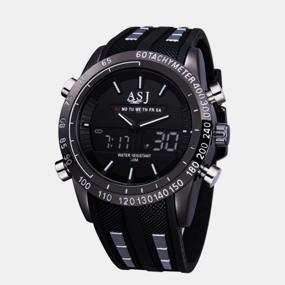 Mode Sport Mannen Horloge Pu Lederen Band 3D Wijzerplaat Ontwerp Led Display Backlight Led Display Elektronisch Quartz Horloge