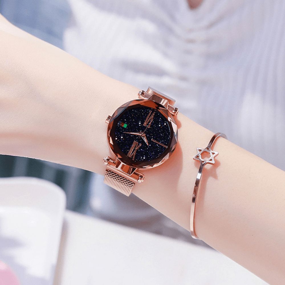 Mode Star Magnetische Milanese Stalen Band Dames Quartz Horloge