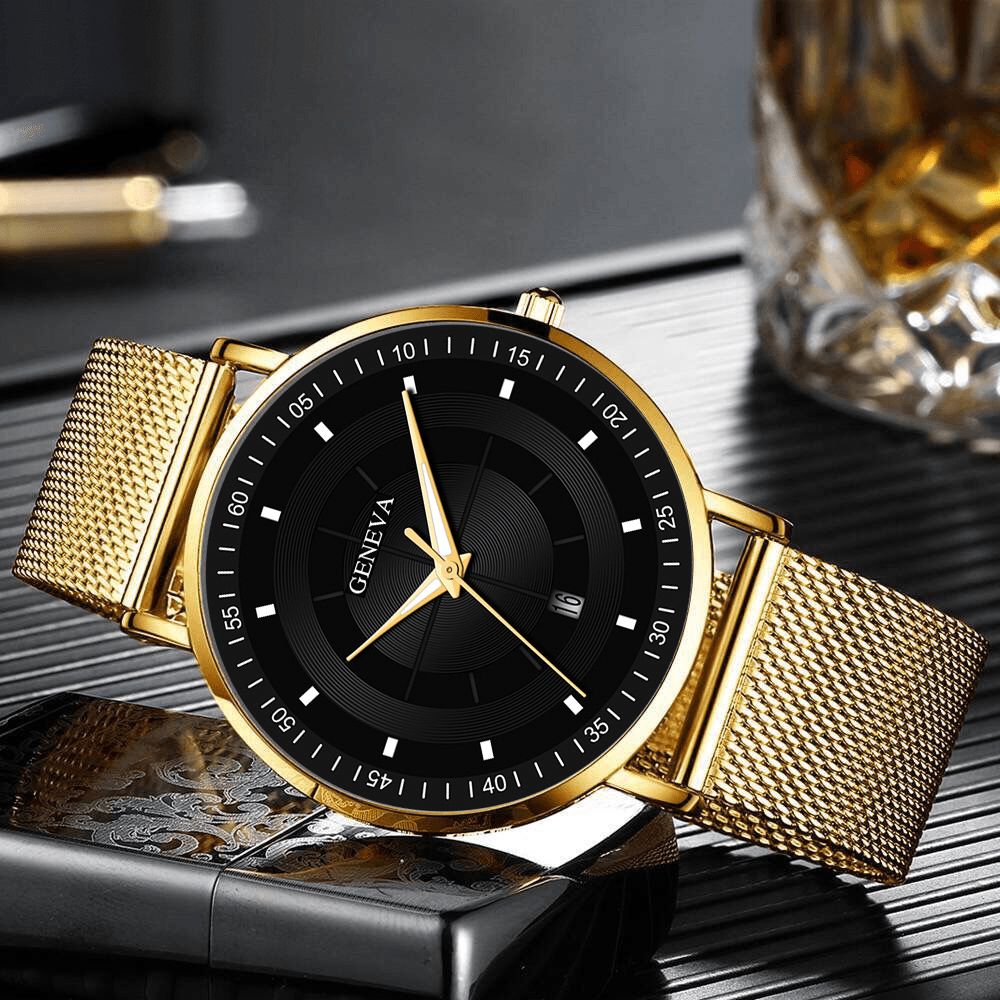 Mode Toevallig Legering Lichtgevende Wijzers Zakelijke Multifunctionele Mesh Band Quartz Horloge