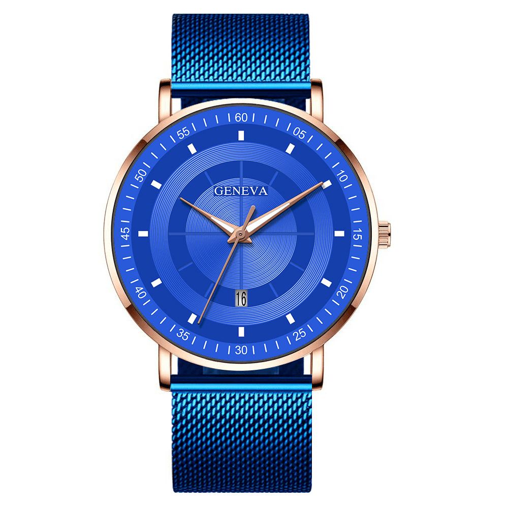 Mode Toevallig Legering Lichtgevende Wijzers Zakelijke Multifunctionele Mesh Band Quartz Horloge