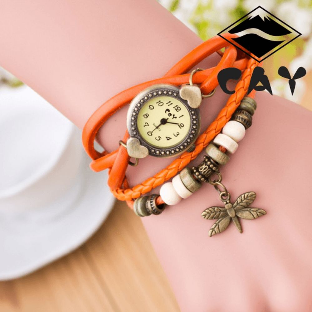 Mode Vintage Multi-Layer Dragonfly Hanger Kralen Armband Quartz Horloge Horloge