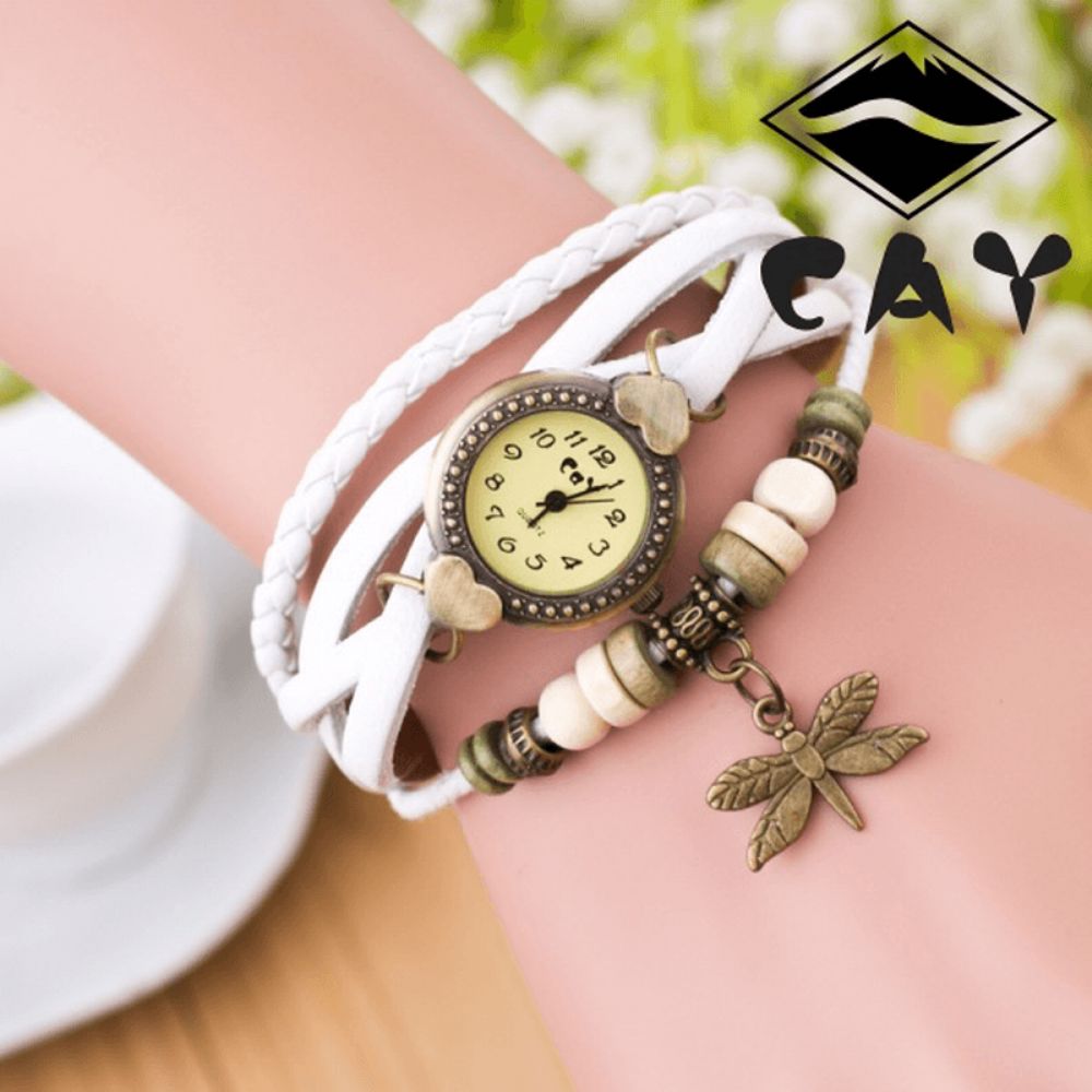 Mode Vintage Multi-Layer Dragonfly Hanger Kralen Armband Quartz Horloge Horloge