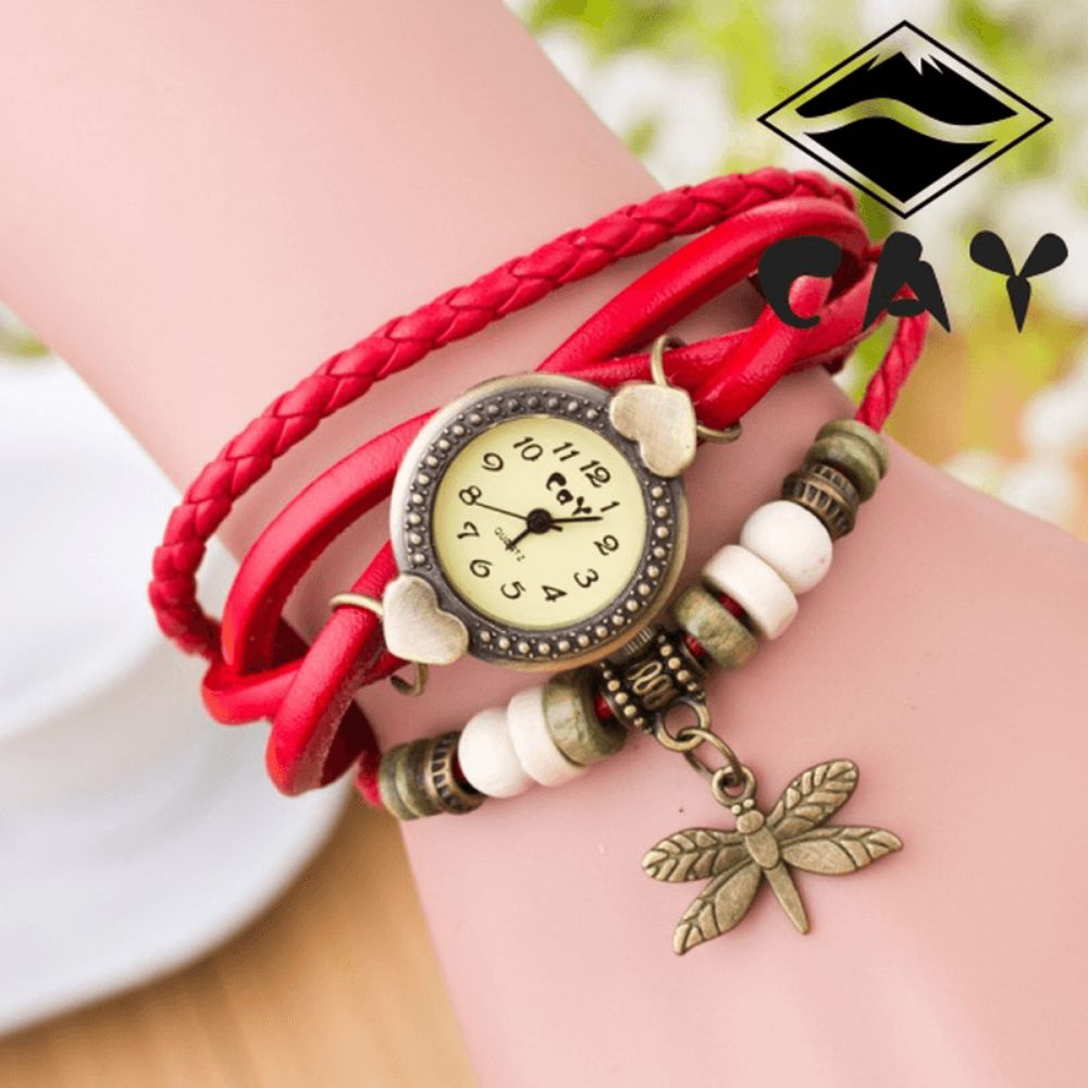 Mode Vintage Multi-Layer Dragonfly Hanger Kralen Armband Quartz Horloge Horloge