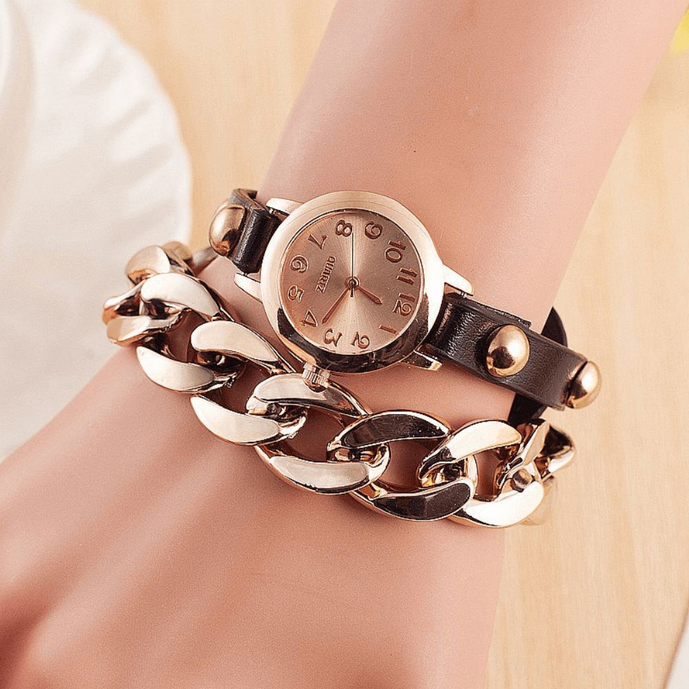 Mode Vrouwen Kronkelende Armband Horloge Lederen Band Dames Jurk Quartz Horloge