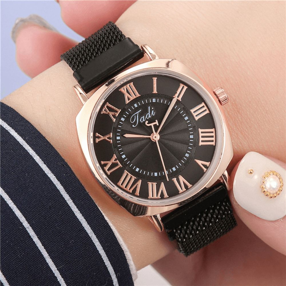 Mode Zakelijke Elegante Vrouwen Horloge Volledige Legering Band Romeinse Cijfers Verstelbare Sluiting Quartz Horloge