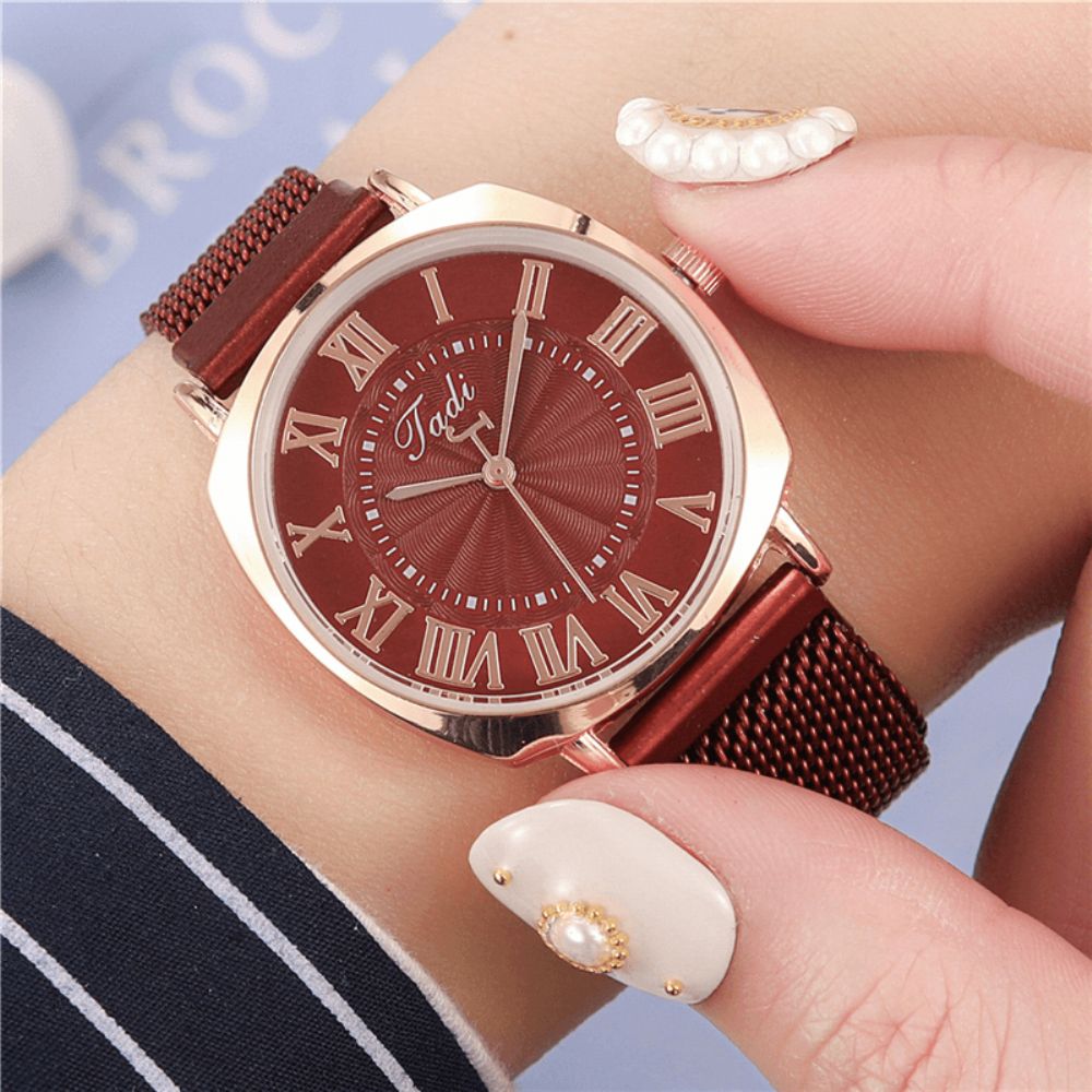 Mode Zakelijke Elegante Vrouwen Horloge Volledige Legering Band Romeinse Cijfers Verstelbare Sluiting Quartz Horloge