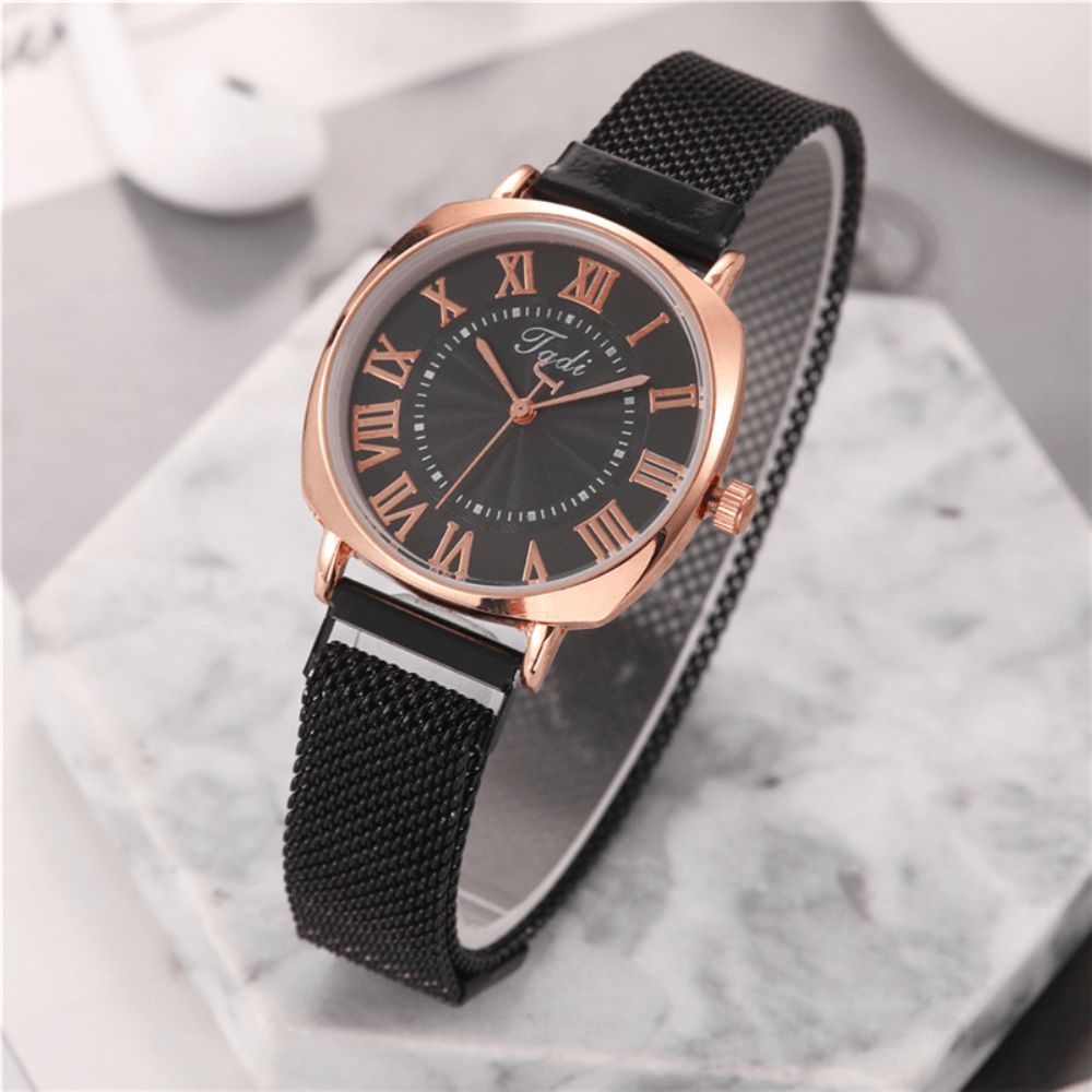 Mode Zakelijke Elegante Vrouwen Horloge Volledige Legering Band Romeinse Cijfers Verstelbare Sluiting Quartz Horloge