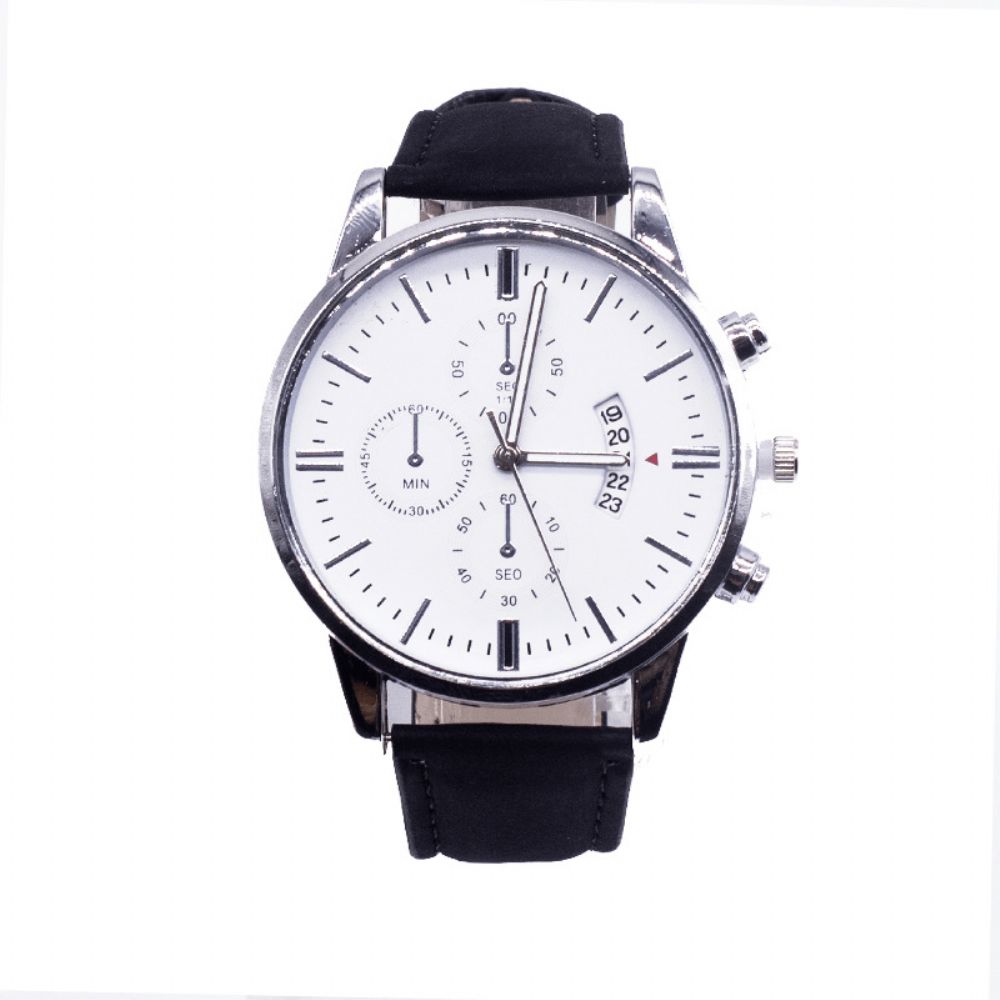 Mode Zakelijke Mannen Horloge Armband Set 2 Stuks Kalender Klok Legering Case Lederen Band Mannelijke Quartz Horloge: