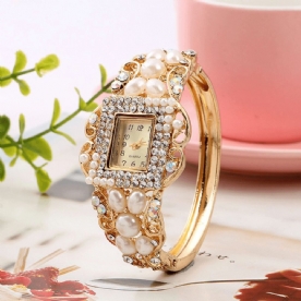 Modieus Parelarmband Diamanten Horloge Prachtige Dames Jurk Dames Quartz Horloge