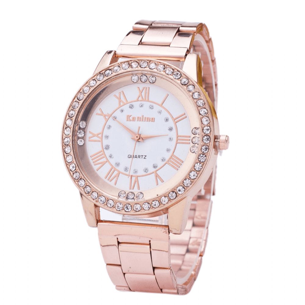 Modieuze Diamanten Dames Polshorloge Roestvrij Stalen Band Quartz Horloges