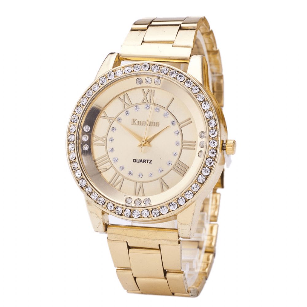 Modieuze Diamanten Dames Polshorloge Roestvrij Stalen Band Quartz Horloges