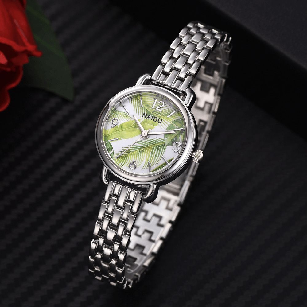 Naidu Casual Stijl Decoratief Dames Polshorloge Volledig Stalen Band Quartz Horloge