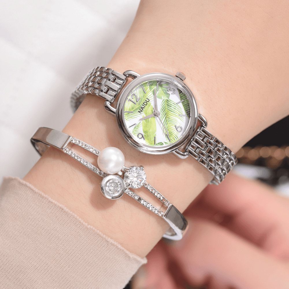 Naidu Casual Stijl Decoratief Dames Polshorloge Volledig Stalen Band Quartz Horloge