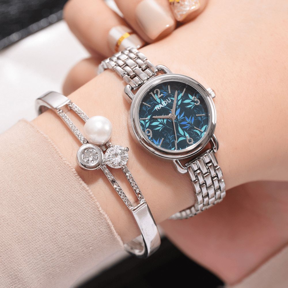 Naidu Casual Stijl Decoratief Dames Polshorloge Volledig Stalen Band Quartz Horloge