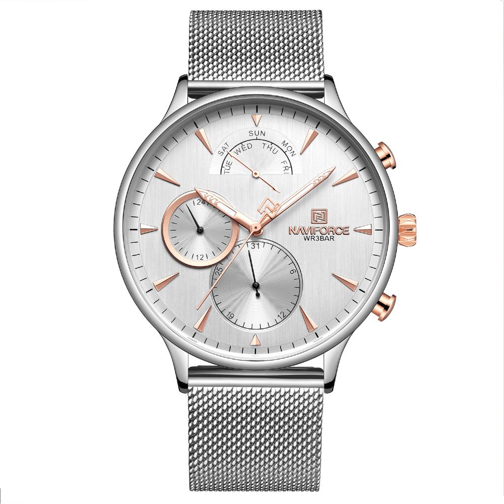 Naviforce 3010 Ultradunne Casual Stijl Heren Polshorloge Roestvrij Stalen Band Quartz Horloge