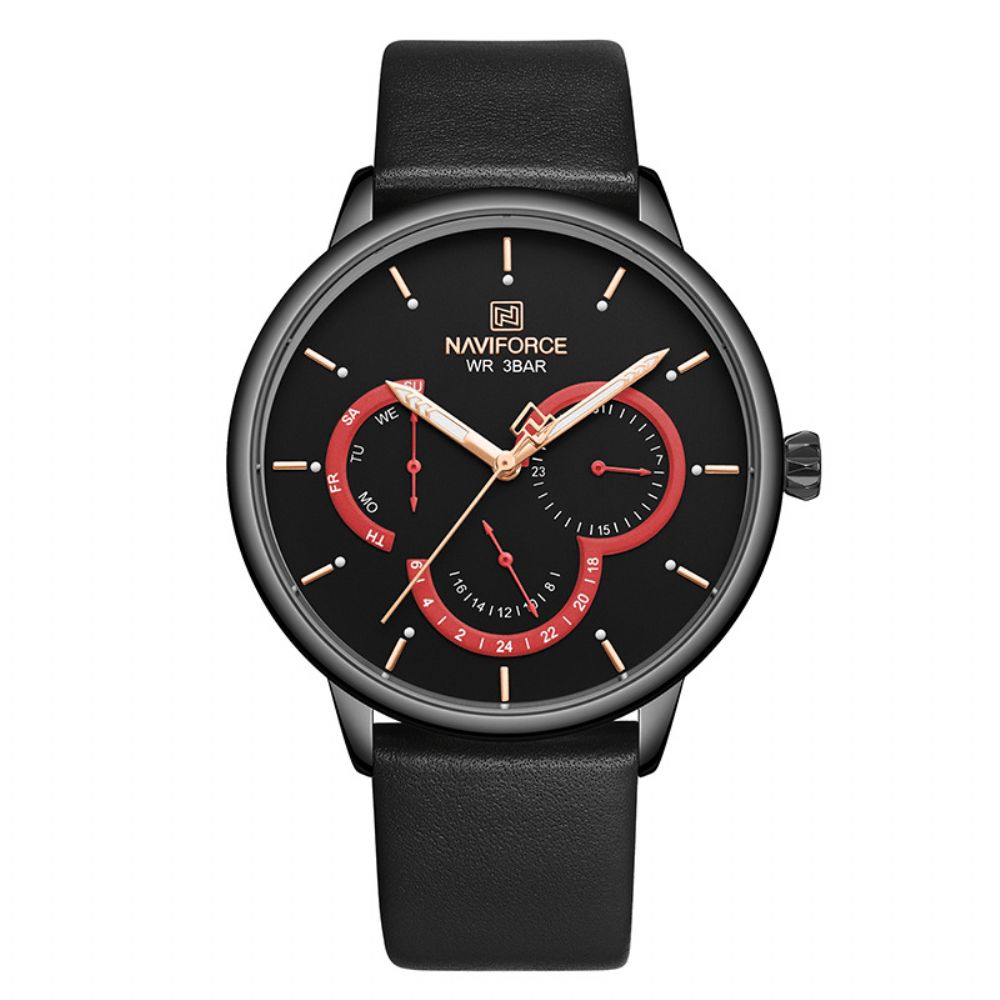 Naviforce 3011 Ultradunne Kalender Casual Stijl Heren Polshorloge Lederen Band Quartz Horloge