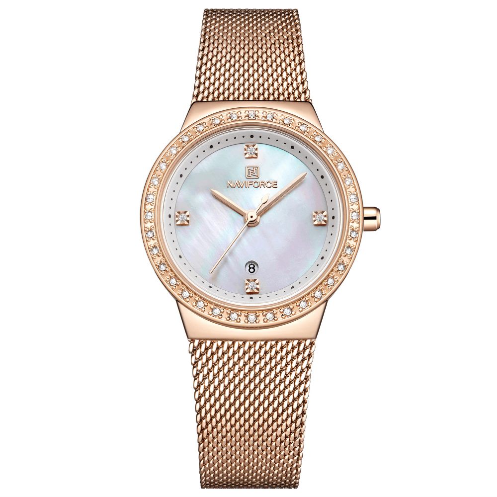 Naviforce 5005 Crystal Casual Stijl Dames Polshorloge Waterdicht Roestvrij Stalen Band Quartz Horloge