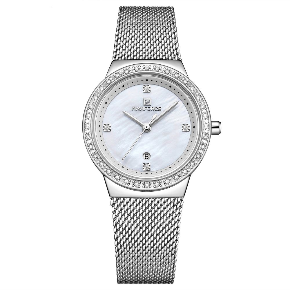 Naviforce 5005 Crystal Casual Stijl Dames Polshorloge Waterdicht Roestvrij Stalen Band Quartz Horloge