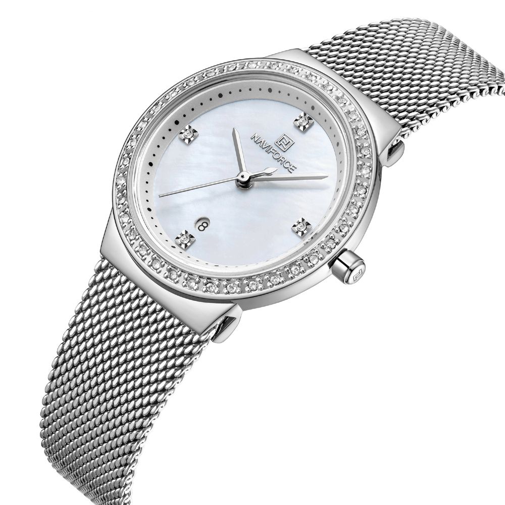 Naviforce 5005 Crystal Casual Stijl Dames Polshorloge Waterdicht Roestvrij Stalen Band Quartz Horloge