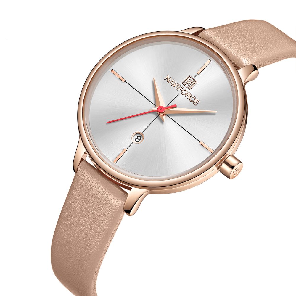 Naviforce 5006 Rose Gold Case Elegant Design Dames Polshorloge Datumweergave Quartz Horloge