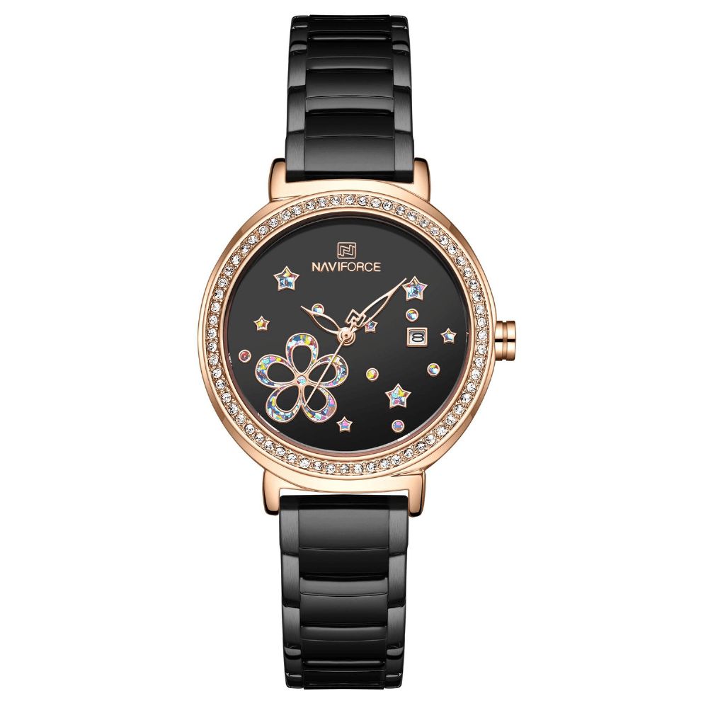 Naviforce 5016 Datumweergave Volledig Stalen Damespolshorloge Kristal Klassiek Design Quartzhorloge