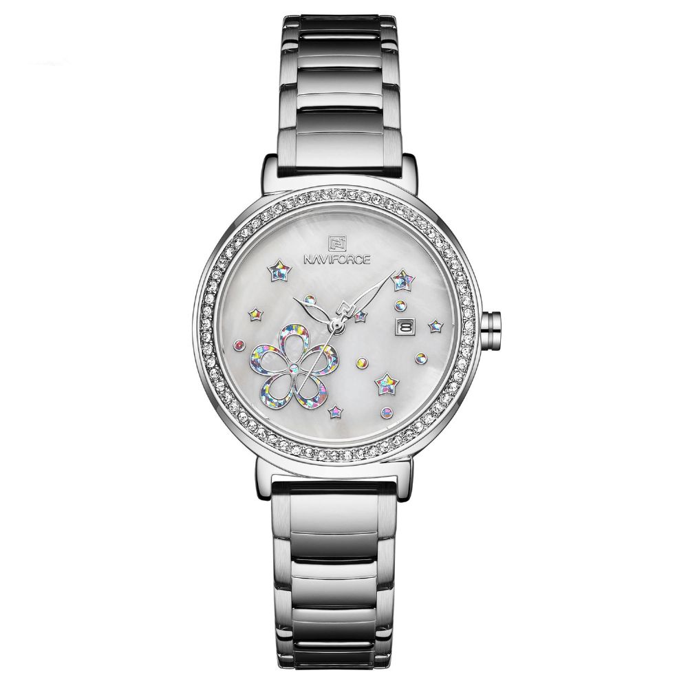 Naviforce 5016 Datumweergave Volledig Stalen Damespolshorloge Kristal Klassiek Design Quartzhorloge