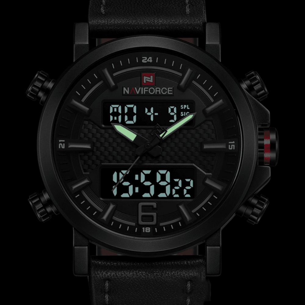 Naviforce 9135 Dual Display Digitaal Horloge Lichtgevend Display Alarmkalender Outdoor Sporthorloge