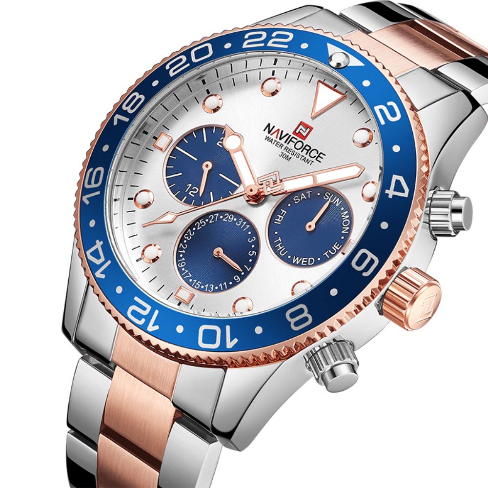 Naviforce 9147 Waterdicht 24 Uur Herenhorloge Volledig Stalen Zakelijke Stijl Quartzhorloge