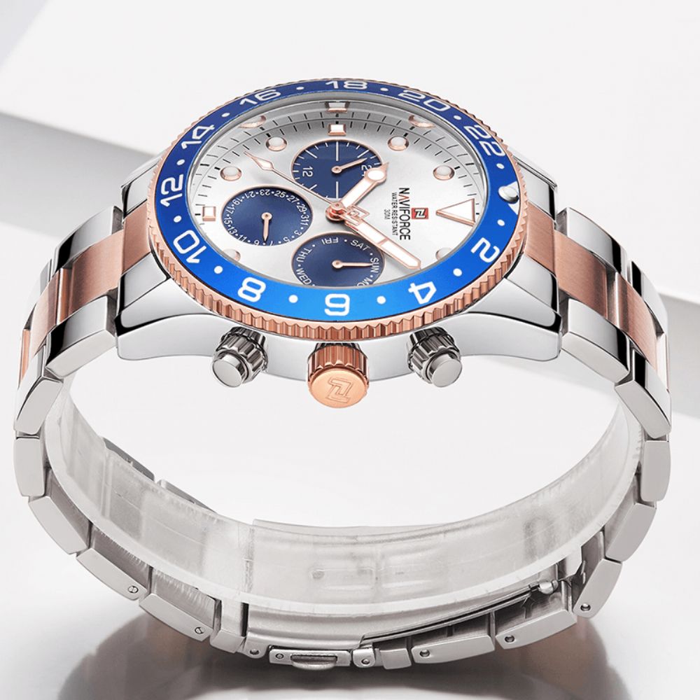 Naviforce 9147 Waterdicht 24 Uur Herenhorloge Volledig Stalen Zakelijke Stijl Quartzhorloge