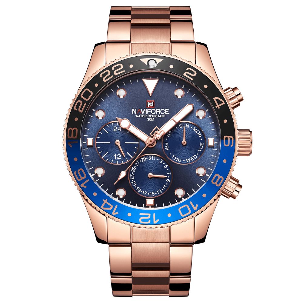 Naviforce 9147 Waterdicht 24 Uur Herenhorloge Volledig Stalen Zakelijke Stijl Quartzhorloge