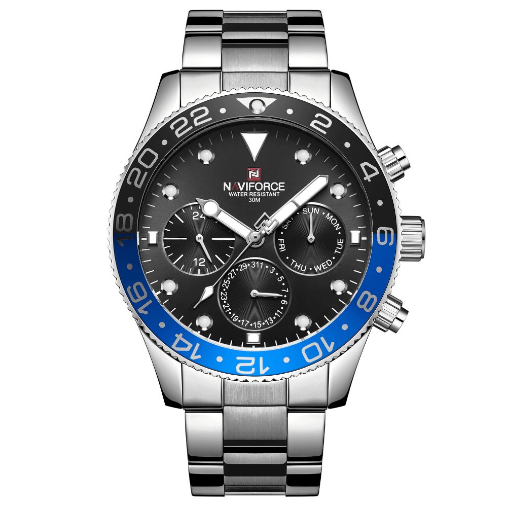 Naviforce 9147 Waterdicht 24 Uur Herenhorloge Volledig Stalen Zakelijke Stijl Quartzhorloge