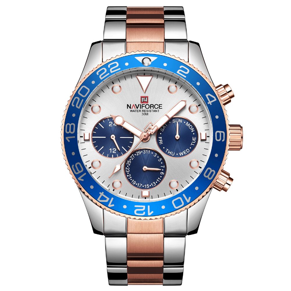 Naviforce 9147 Waterdicht 24 Uur Herenhorloge Volledig Stalen Zakelijke Stijl Quartzhorloge