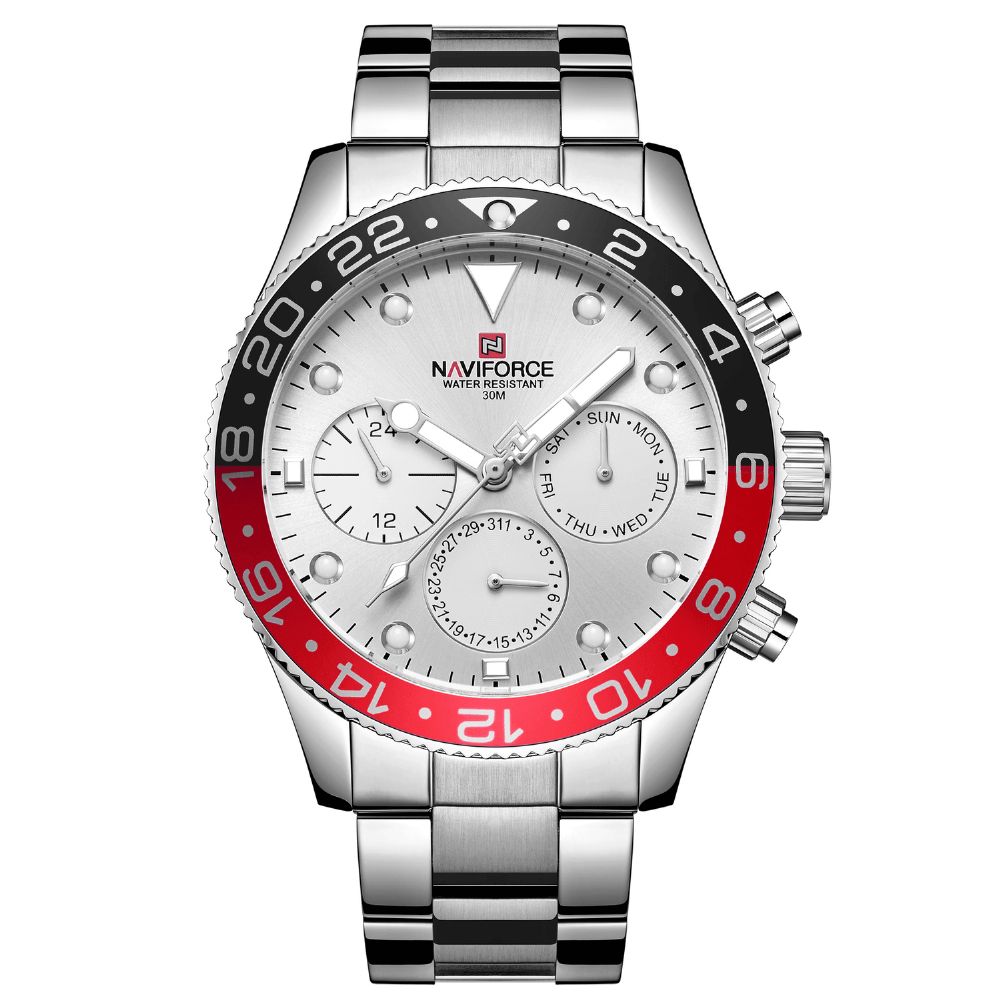 Naviforce 9147 Waterdicht 24 Uur Herenhorloge Volledig Stalen Zakelijke Stijl Quartzhorloge