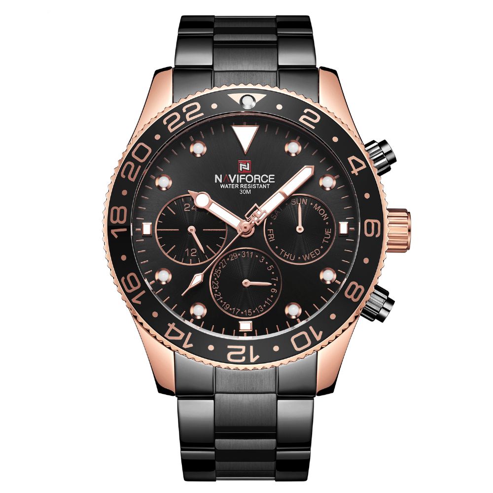 Naviforce 9147 Waterdicht 24 Uur Herenhorloge Volledig Stalen Zakelijke Stijl Quartzhorloge