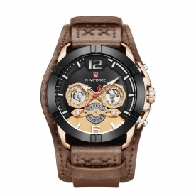 Naviforce 9162 Multifunctionele Datumweergave Heren Polshorloge Echt Lederen Band Quartz Horloge