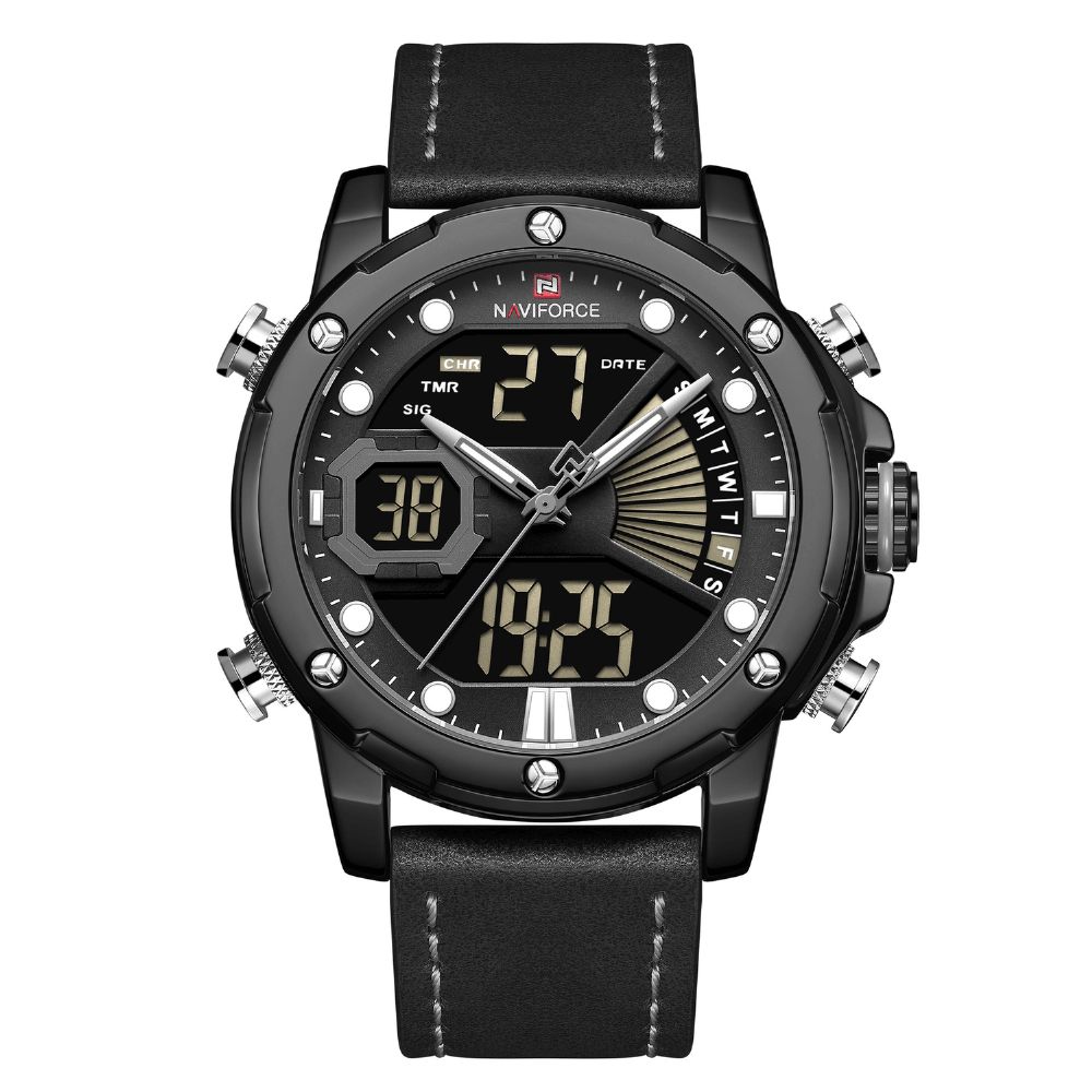 Naviforce 9172 Kalender Lichtgevend Kwartshorloge Echt Lederen Band Herenhorloge