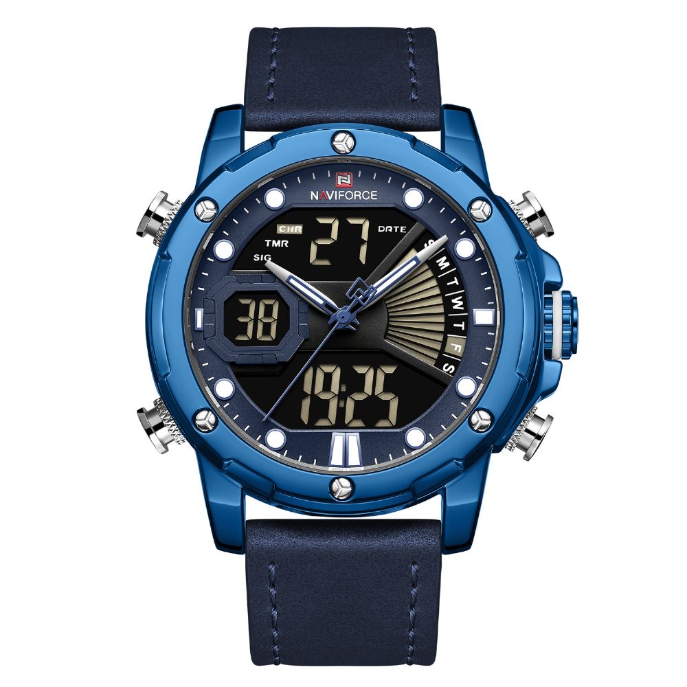 Naviforce 9172 Kalender Lichtgevend Kwartshorloge Echt Lederen Band Herenhorloge