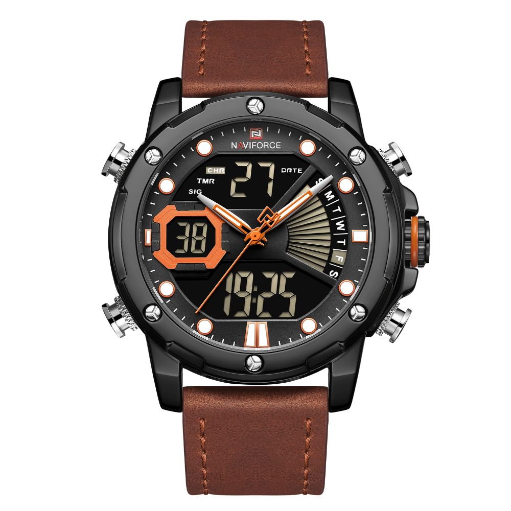 Naviforce 9172 Kalender Lichtgevend Kwartshorloge Echt Lederen Band Herenhorloge