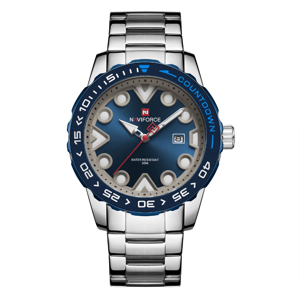 Naviforce 9178 Volledig Stalen Lichtgevende Display Heren Polshorloge Datumweergave Quartz-Horloges