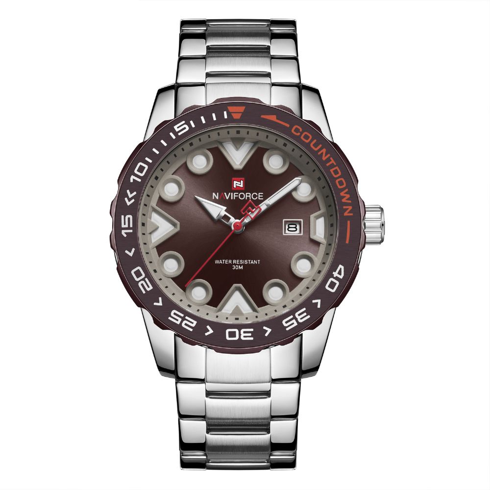 Naviforce 9178 Volledig Stalen Lichtgevende Display Heren Polshorloge Datumweergave Quartz-Horloges