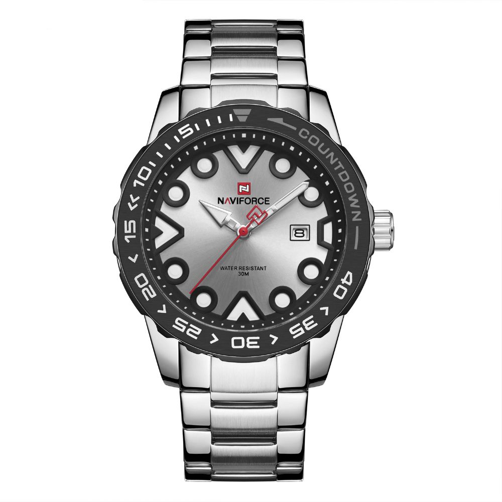 Naviforce 9178 Volledig Stalen Lichtgevende Display Heren Polshorloge Datumweergave Quartz-Horloges