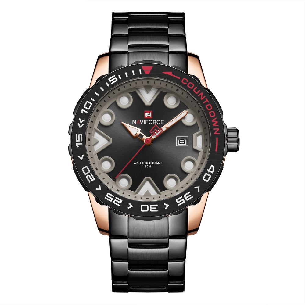 Naviforce 9178 Volledig Stalen Lichtgevende Display Heren Polshorloge Datumweergave Quartz-Horloges