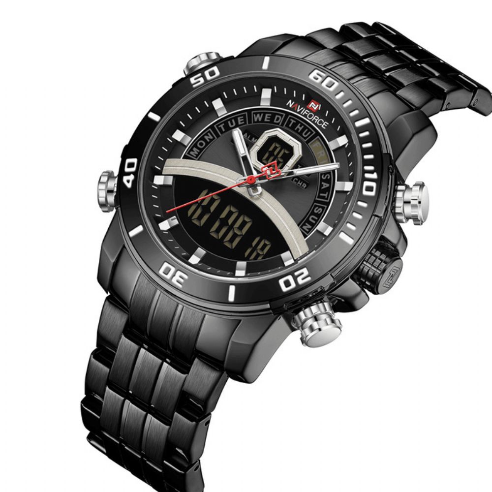 Naviforce 9181S Full Steel Dual Display Chronograph Heren Polshorloge Lichtgevende Hand Quartz Horloge