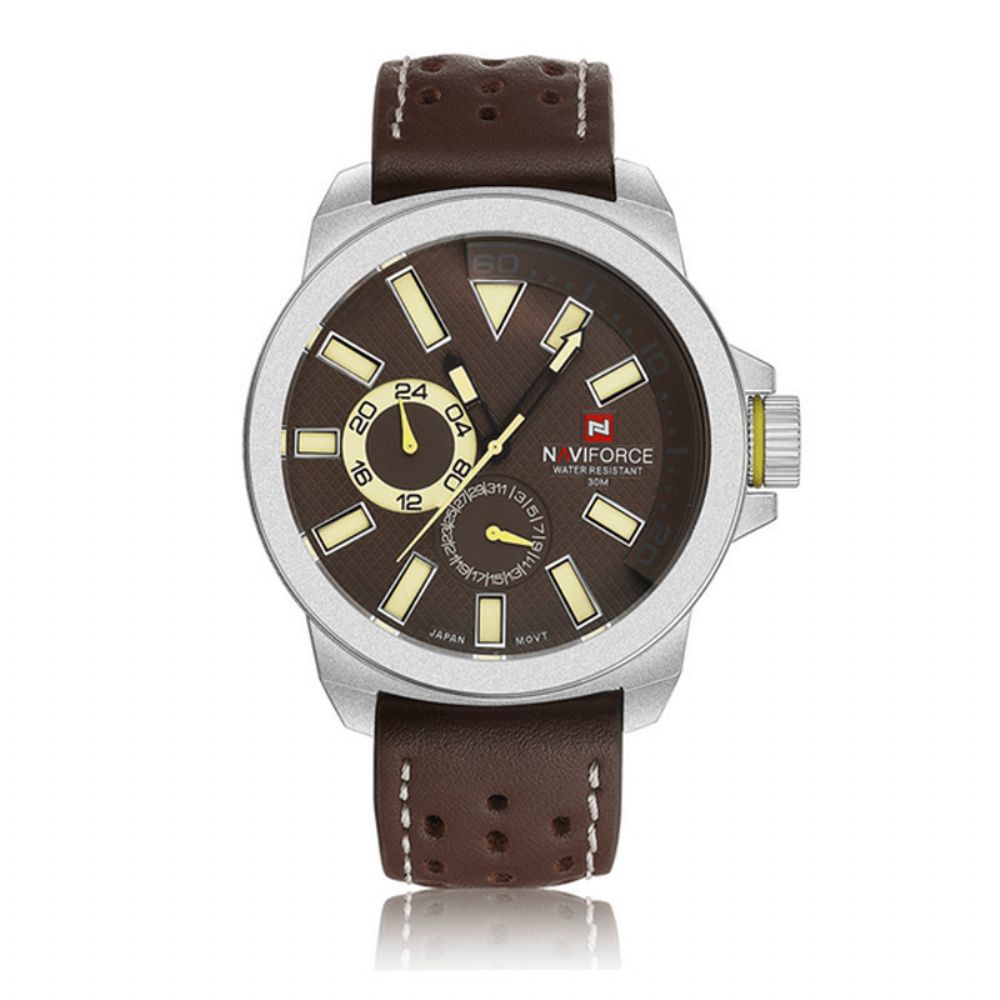 Naviforce Nf9064 Luxe Heren Militair Horloge Waterdicht Sport Lederen Quartz Horloge